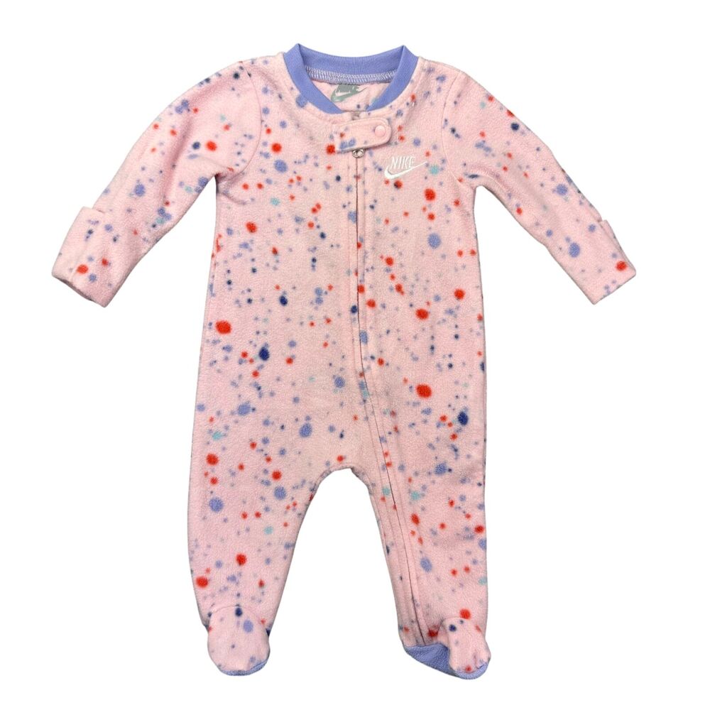 NIKE Coveralls Baby Toddler 3M 56-62CM Pink Microfleece Footed w/ Zipper Closure